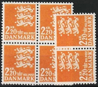 FRIMÆRKER DANMARK | 1967 - AFA 464F - Rigsvåben - 2,20 Kr. orange x 6 stk. - Postfrisk